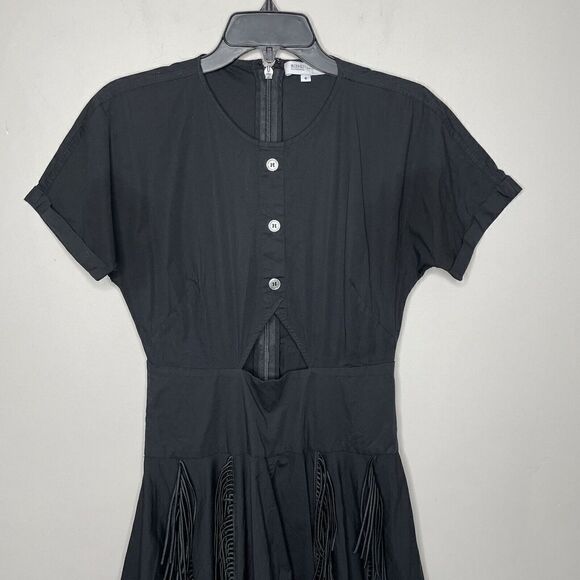 BIBHU MOHAPATRA Collective Dress Womens 6 Black Cutout Fringe Asymmetric Midi - Picture 3 of 9